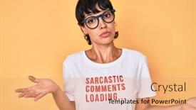  Presentation with loading - PPT theme with beautiful-brunettte-woman-wearing-sarcastic background and a coral colored foreground