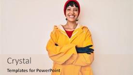  Presentation with yellow - Beautiful slide set featuring beautiful-brunettte-woman-wearing-yellow backdrop and a lemonade colored foreground