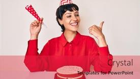  Presentation with happy birthday cake - Beautiful theme featuring beautiful-brunettte-woman-with-short backdrop and a red colored foreground