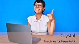  Presentation with working - Audience pleasing slides consisting of beautiful-brunettte-woman-working-using backdrop and a coral colored foreground