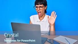  Presentation with working - Theme having beautiful-brunettte-woman-working background and a ocean colored foreground