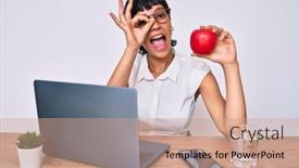  Presentation with healthy office - Audience pleasing slides consisting of beautiful-brunettte-woman-working backdrop and a coral colored foreground