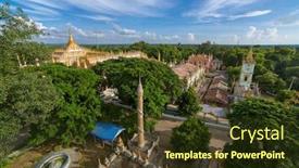  Presentation with vedic ancient buddhist text - Slide set featuring beautiful-buddhist-pagoda-thanboddhay-phaya background and a tawny brown colored foreground