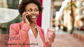  Presentation with african american business - Presentation design featuring beautiful-business-african-american-woman background and a coral colored foreground