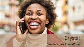  Presentation with african american business - Presentation design featuring beautiful-business-african-american-woman background and a coral colored foreground