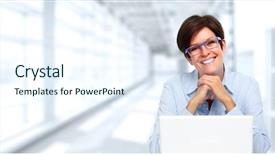  Presentation with lady - Cool new presentation with beautiful business lady with laptop backdrop and a sky blue colored foreground