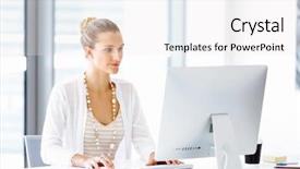 Presentation with worker - Cool new PPT theme with beautiful business monitors modern business background - attractive office worker sitting backdrop and a white colored foreground
