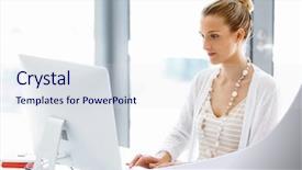  Presentation with office desk reception - Presentation theme enhanced with beautiful business monitors modern business background - attractive office worker sitting background and a  colored foreground