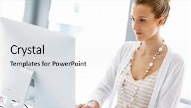  Presentation with business office desk - PPT layouts with beautiful business monitors modern business background - attractive office worker sitting background and a sky blue colored foreground