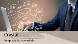  Presentation with help desk - Presentation featuring beautiful business monitors modern business background - office worker sending emails background and a soft green colored foreground