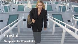  Presentation with climbing stairs - Beautiful presentation theme featuring beautiful business woman climbing backdrop and a gray colored foreground