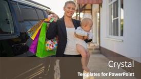  Presentation with black child - Colorful slide deck enhanced with beautiful-business-woman-mother backdrop and a violet colored foreground