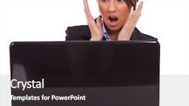  Presentation with bad news - Presentation having beautiful business woman reading bad news at laptop isolated on white background background and a dark gray colored foreground