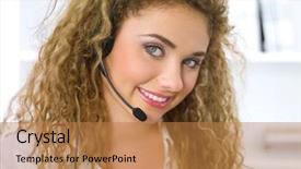  Presentation with office - Slides enhanced with beautiful business woman using headset background and a coral colored foreground