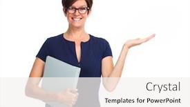  Presentation with business near shoring - Theme having beautiful business woman with short hairstyle isolated white background background and a white colored foreground