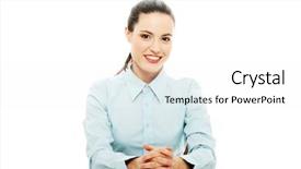  Presentation with women and protection desk - Presentation theme with beautiful businesswoman behind the desk background and a  colored foreground