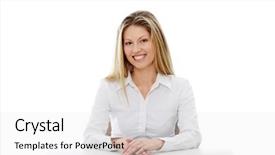  Presentation with women and protection desk - Cool new presentation theme with beautiful businesswoman behind the desk backdrop and a white colored foreground