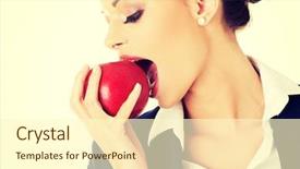  Presentation with apple - Colorful presentation enhanced with beautiful businesswoman eating an apple backdrop and a  colored foreground