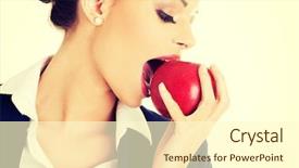  Presentation with corporate - PPT layouts with beautiful businesswoman eating an apple background and a  colored foreground