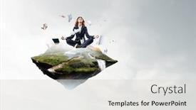  Presentation with media - PPT layouts featuring beautiful-businesswoman-meditating-mixed-media background and a light gray colored foreground