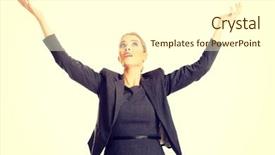  Presentation with high tech illustration - Audience pleasing slide deck consisting of beautiful businesswoman raising arms high backdrop and a  colored foreground