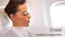  Presentation with airplane - Audience pleasing PPT theme consisting of beautiful businesswoman resting on airplane backdrop and a lemonade colored foreground