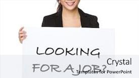  Presentation with poster - Beautiful PPT theme featuring beautiful businesswoman showing a poster showing with looking for a job phrases backdrop and a lemonade colored foreground