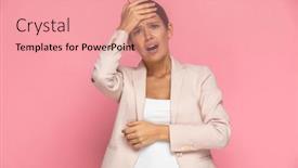  Presentation with head - PPT layouts enhanced with beautiful-businesswoman-slapping-her-head background and a coral colored foreground