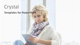  Presentation with lobby - Amazing presentation theme having beautiful businesswoman using tablet pc at creative office lobby backdrop and a white colored foreground