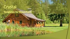  Presentation with cabin - Colorful theme enhanced with beautiful cabin and lake backdrop and a tawny brown colored foreground