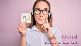  Presentation with call center - Beautiful slide set featuring beautiful-call-center-agent-woman backdrop and a lemonade colored foreground