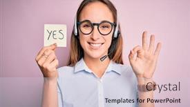  Presentation with call center - Slide deck featuring beautiful-call-center-agent-woman background and a lemonade colored foreground