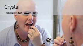  Presentation with ovarian - Colorful PPT theme enhanced with beautiful cancer survivor applying makeup backdrop and a sky blue colored foreground