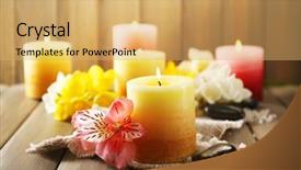  Presentation with wax - PPT theme with beautiful candles with flowers background and a yellow colored foreground