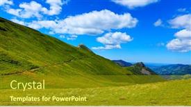  Presentation with mountain hiking - Audience pleasing PPT theme consisting of beautiful-cantal-landscape-in-france backdrop and a tawny brown colored foreground