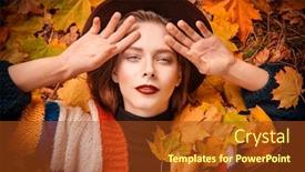  Presentation with yellow leaves of ginkgo biloba - Colorful presentation theme enhanced with beautiful-carefree-girl-lies backdrop and a tawny brown colored foreground