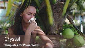  Presentation with island resort - Slide set with beautiful-carefree-woman-sit-under background and a tawny brown colored foreground