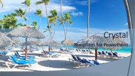  Presentation with republic dominican - Presentation theme having beautiful caribbean beach with chaise lounge in dominican republic background and a light blue colored foreground