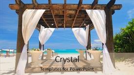  Presentation with republic dominican - PPT layouts with beautiful caribbean beach with pergola background and a coral colored foreground