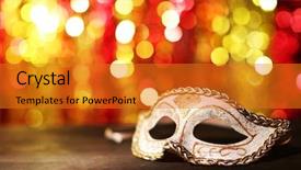  Presentation with masquerade mask - Cool new presentation theme with beautiful carnival mask on table backdrop and a gold colored foreground