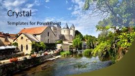  Presentation with water river - Audience pleasing presentation consisting of beautiful castel and water mill backdrop and a light blue colored foreground