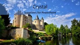  Presentation with village river forest - Slide deck consisting of beautiful castel and water mill background and a teal colored foreground