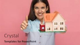  Presentation with invest - Audience pleasing slide set consisting of beautiful-casual-woman-gesturing backdrop and a coral colored foreground