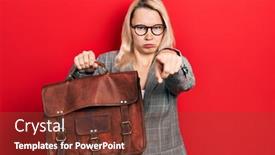  Presentation with leather bag - PPT theme featuring beautiful-caucasian-blonde-business-woman background and a tawny brown colored foreground