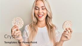  Presentation with rice crackers - Cool new slide set with beautiful-caucasian-blonde-girl-eating backdrop and a soft green colored foreground