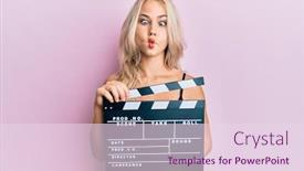  Presentation with clapboard - Beautiful PPT layouts featuring beautiful-caucasian-blonde-girl-holding backdrop and a pink colored foreground