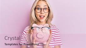 Presentation with piggy bank - PPT layouts consisting of beautiful-caucasian-blonde-girl-holding background and a lemonade colored foreground