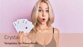  Presentation with poker - Audience pleasing slide set consisting of beautiful-caucasian-blonde-girl-holding backdrop and a coral colored foreground