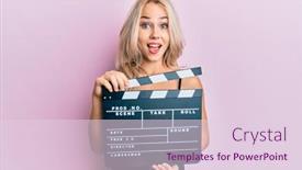  Presentation with clapboard - Slide deck with beautiful-caucasian-blonde-girl-holding background and a lemonade colored foreground