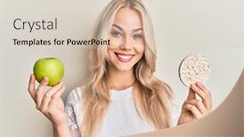  Presentation with nachos - Cool new slide deck with beautiful-caucasian-blonde-girl-holding backdrop and a lemonade colored foreground